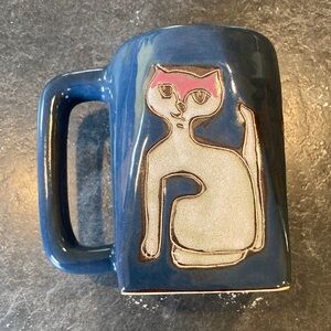 Mara blue tan pink kitty cat square coffee mug cup